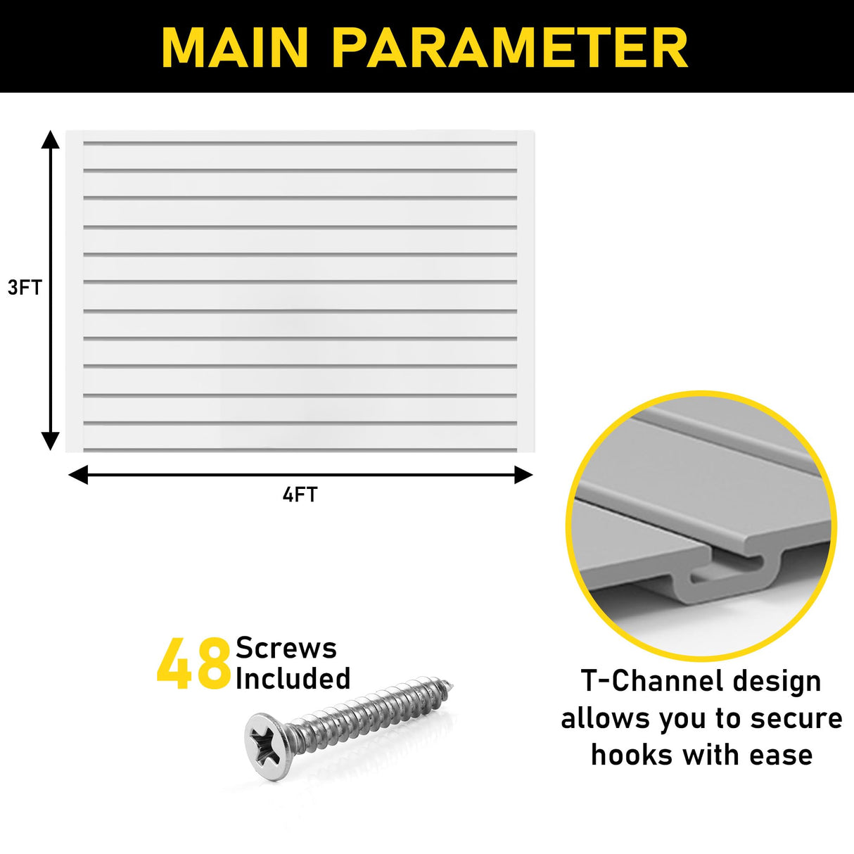 DLDIRECT 36" X 48" - Grey Slatwall Panel Garage Organizer: Heavy Duty Wall Mounted PVC Rack, Interlocking Slat Paneling for Garage Storage, Slotwall Board, Shelves System DLDIRECT