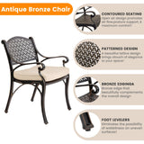 Mazatzal 5-Piece Patio Dining Set, Outdoor All-Weather Cast Aluminum Furniture Set with Umbrella Hole, Outside Table and Chair Set with Cushions, Large Metal Table and Patio Chairs for Patio Garden Mazatzal