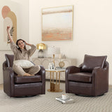 Simore Faux Leather Swivel Barrel Accent Chair Set of 2 for Living Room Bedroom, Comfy Modern Round Swivel Chair with Removable Pillow, Dark Brown Simore