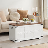 HOOBRO Toy Box, Storage Bench with Safety Hinges, Wooden Toy Chest, 39.4" Farmhouse Storage Chest, for Entryway, Bedroom, Living Room, White and Walnut WH507CW01 HOOBRO