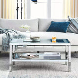 Olodumare Elegant 2 Tiers of Shiny Silver Mirrored Coffee Table, Crystals Inlay,and Stainless Steel Frame,Modern Rectangle Cocktail Table/End Table for Living Room and Kitchen, 35 Inches Olodumare