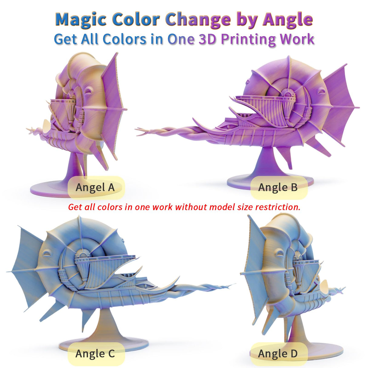 ZIRO PLA Filament 1.75mm, Matte Multicolors 3D Printer Filament, Color Change with Angle, Tri-Colors 3-in-1 Chrome, Dimensional Accuracy +/-0.03mm, Fit Most FDM 3D Printers,1KG Spool, Purple Sunset ZIRO