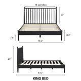 NTC Inno King Wooden Bed Frame with Headboard - Solid Oak & Rubber Wood, Burnt Black Finish NTC