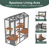TIMHAKA Catio Outdoor Cat Enclosure, Large Cat House for Winter with Weatherproof Cover, Solid Wood Feral Cat Shelter with 7 Platforms & 2 Resting Box, Walk in Indoor Ourdoor Cat Cage, 72 inch TIMHAKA