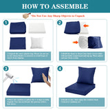 Comcaver Outdoor Chair Cushions 24x24 Inch, Waterproof Fade Resistant Deep Seat and Backrest Cushion Set for Patio Furniture, Navy, 1 Set Comcaver