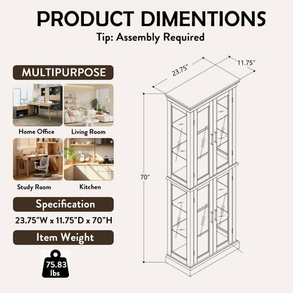 Mcltopz Lighted Curio Cabinet with Tempered Glass Doors, 6 Tiers Curio Diapaly Cabinet with Adjustable Shelves and Mirrored Back Panel, Floor Standing Glass Display Cabinet for Home No Bulb (Oak)