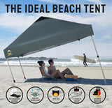 CROWN SHADES 10x10 Pop Up Canopy - Beach Tent with One Push Setup - Easy Outdoor Sun Shade Shelter for Events, Parties - Gazebo with STO-N-Go Cover Bag, Silver Coated Top, Grid Grey CROWN SHADES