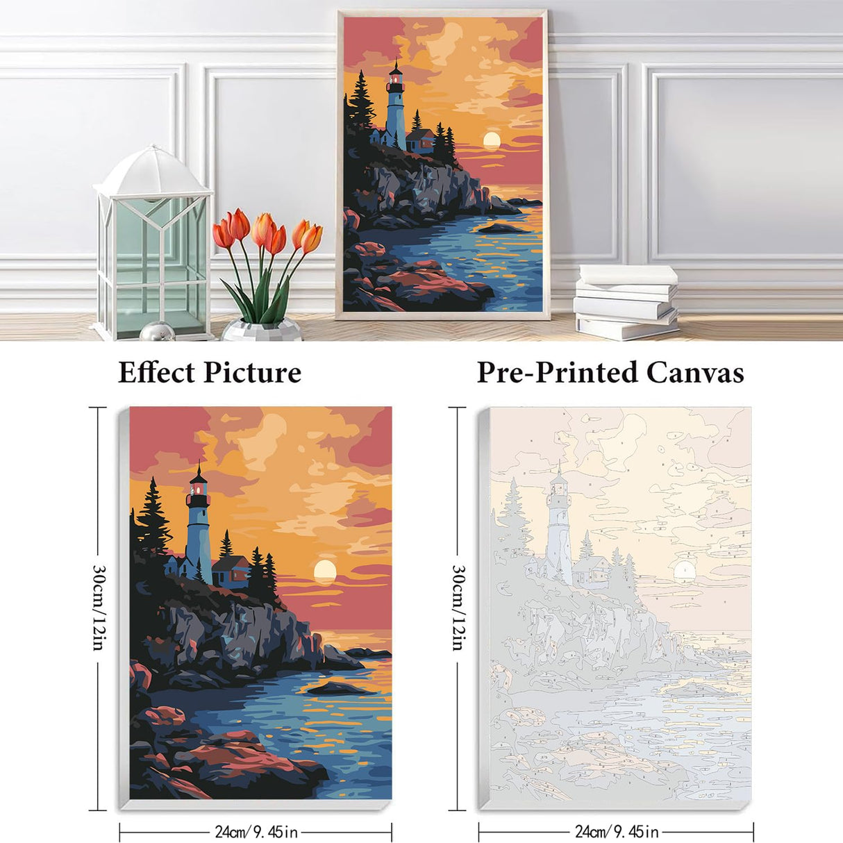 RYMILIE Paint by Numbers Kit for Adults Beginner & Kids Ages 8-12 with Wooden Frame Easy Acrylic on Canvas 9.45x11.8 inch with Paints and Brushes, Paint by Numbers Sunset for Gift Home Wall Decor RYMILIE