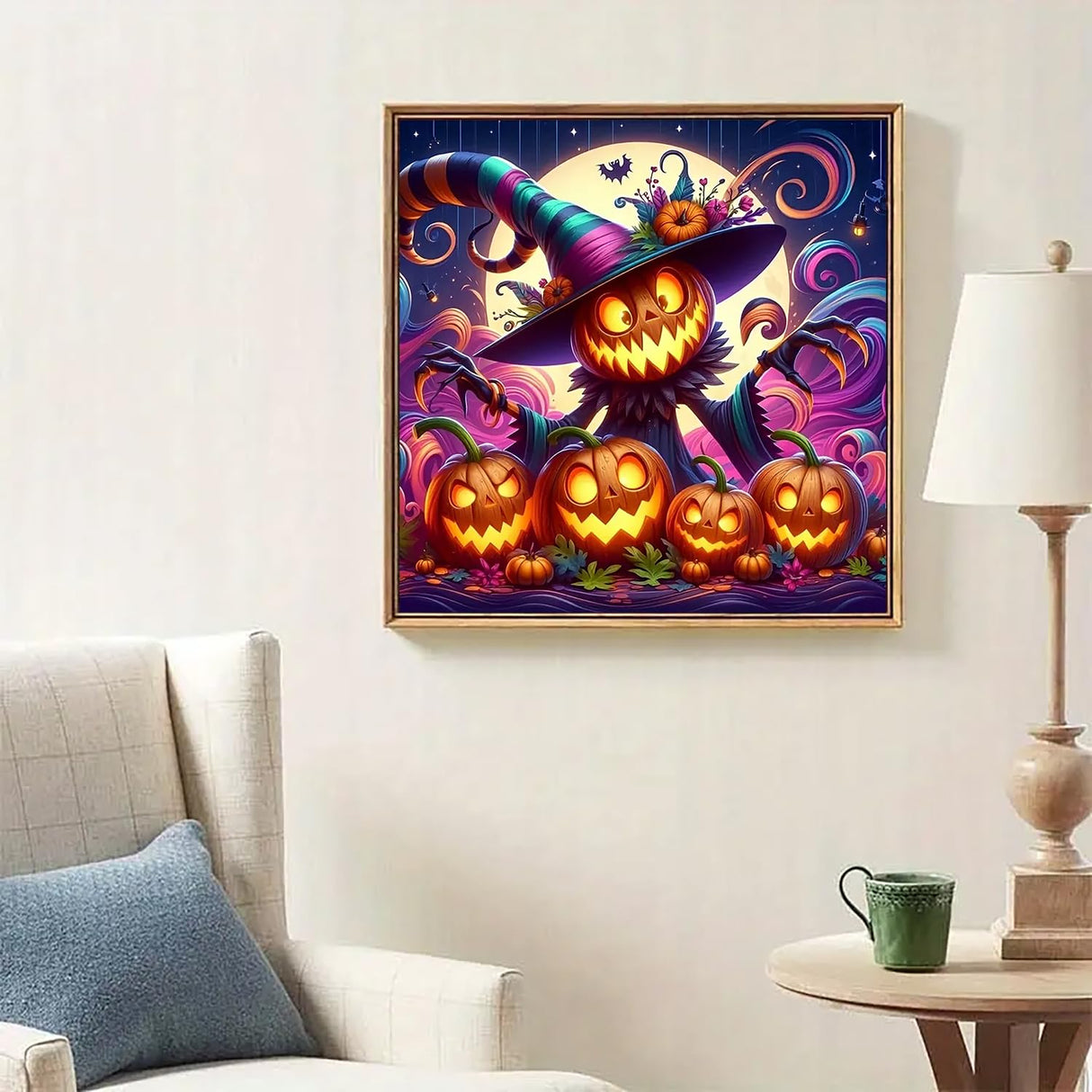 Halloween Pumpkin Moon Diamond Art Kits for Adults, 5D Winter Diamond Painting Kits for Adults Beginners,DIY Full Round Drill Diamond Dot Painting Gem Art Kits for Adult,Home Wall Decor 13.8x13.8 Inch VCLKDIY