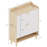 Vibe & Dine Shoe Storage Cabinet with 2 Flip Drawers, Freestanding Shoe Organizer with Solid Wood Legs for Entryway, Narrow Shoe Rack Cabinet for Bedroom, White Vibe & Dine