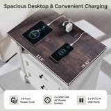 Aitjunz 26" Tall Farmhouse Nightstand Set of 2, 3 Drawers End Table w/Charging Station, 23.6" Wide Large Side Table w/Roman Column, Wood Rustic Sofa Table for Bedroom, White Aitjunz