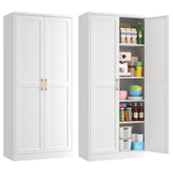 Kubohogar 71" Tall Metal Pantry Cabinet, White Kitchen Pantry Storage Cabinet with 4 Adjustable Shelves and Gold Handles, Cupboard for Kitchen, Dining Room, Living Room, Bathroom Kubohogar