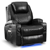 AHMED Power Swivel Rocker Recliner Chair with Massage and Heat, Faux Leather Home Theater Seating with LED Ambient Lighting, Glider Reclining Sofa with Cup Holders for Living Room (Black, Single) AHMED