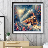Ekuxom Christmas Diamond Art Kits for Adults, Christmas Train Diamond Painting Kits for Adults, DIY 5D Full Round Drill Gem Art Paint for Gifts Home Wall Decor 14x14in Ekuxom