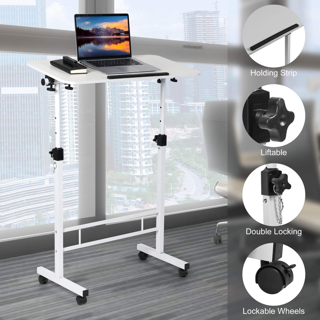 Small Standing Desk Adjustable Height,Rolling Computer Desk,Mobile Standing Desk with Wheels,Portable Stand Up Desk,Tall Computer Table,Adjustable Desktop Sit Stand Desk,Size 31.5x15.7 Inch White Dekhaoxe