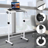 Small Standing Desk Adjustable Height,Rolling Computer Desk,Mobile Standing Desk with Wheels,Portable Stand Up Desk,Tall Computer Table,Adjustable Desktop Sit Stand Desk,Size 31.5x15.7 Inch White Dekhaoxe