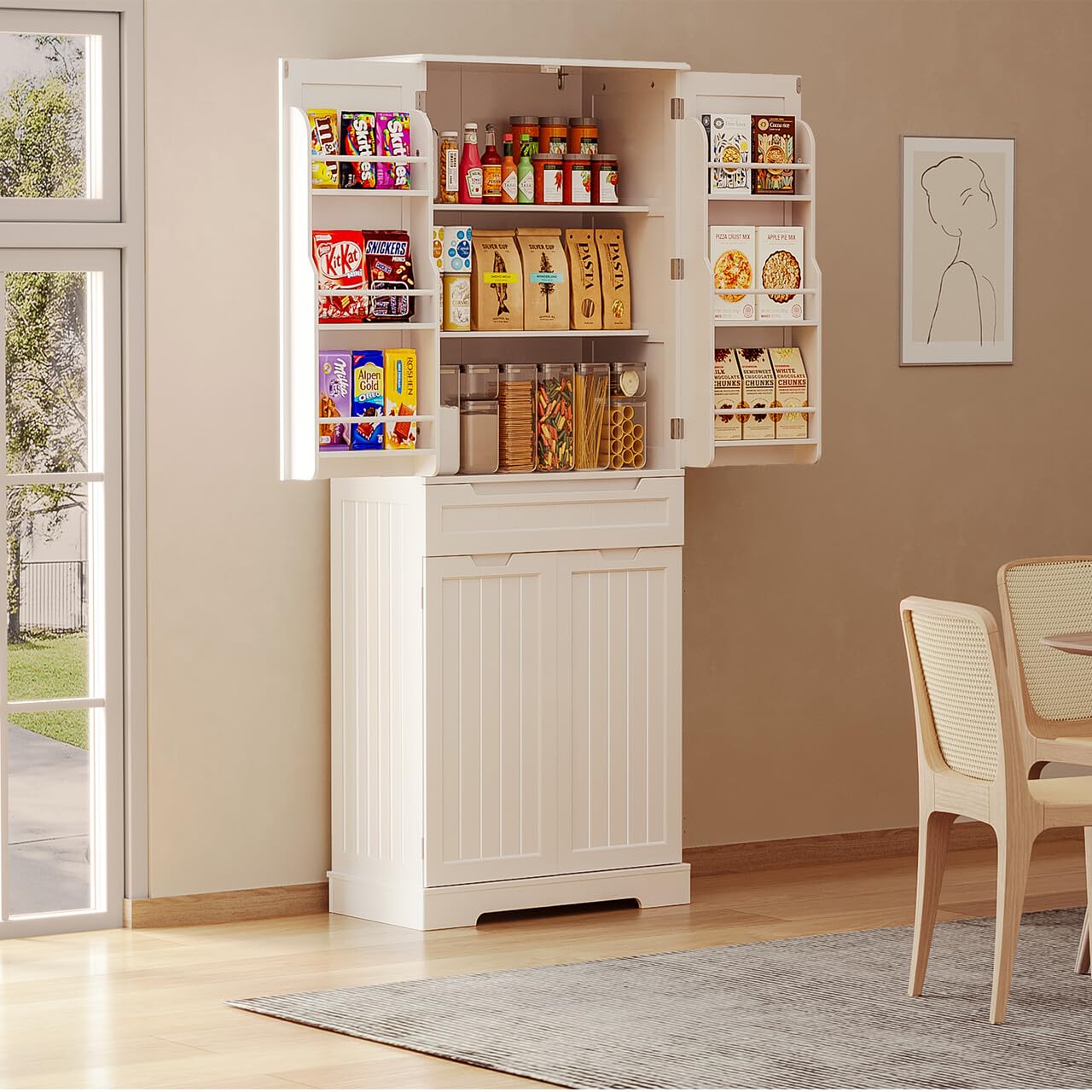 Gizoon 71" Kitchen Pantry Cabinet with Doors and Shelves Large Freestanding Pantry Storage Cabinet with Drawer Tall Food Pantry Storage Cabinet for Kitchen Bathroom Craft Room, White - WoodArtSupply