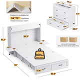 Kikihouse Murphy Bed with Motion Sensor Lights, Full Size Murphy Cabinet Bed Hideaway Bed with Storage & Charging Station for Bedroom/Guest Room/Office, Foldable Platform Bed Frame, White Kikihouse