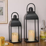 MATAHUM Lanterns Decorative Outdoor Indoor, Black Metal Outdoor Lanterns, 17'' 13'' Set of 2 Modern Farmhouse Candle Lantern Halloween Lanterns Centerpieces for Home, Wedding, Patio, Porch, Mantel MATAHUM