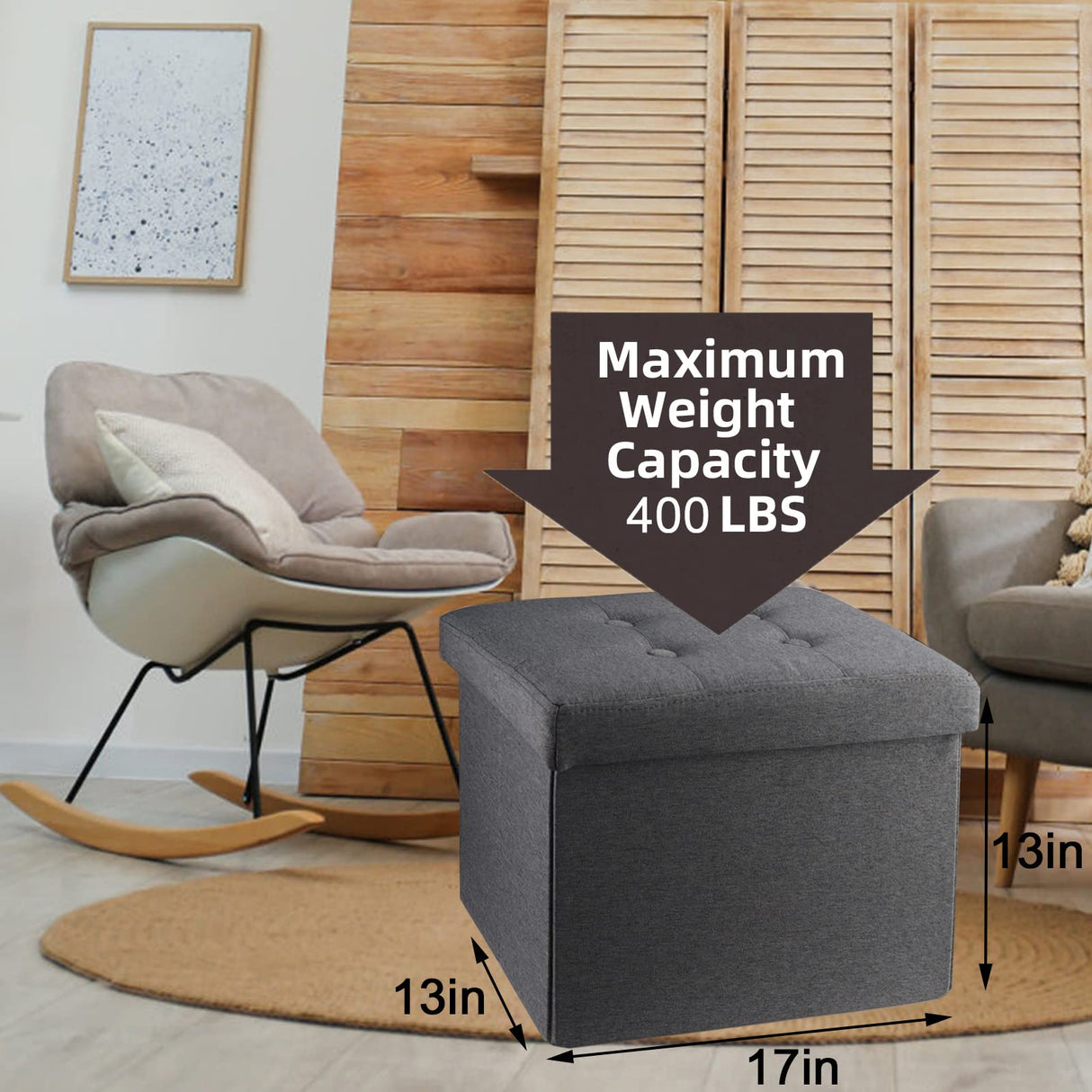 Hamgtrion Ottoman Storage Ottoman Collapsible Ottoman with Storage Foot Rest Small Ottoman Foot Stools Grey L17W13H13inches Hamgtrion