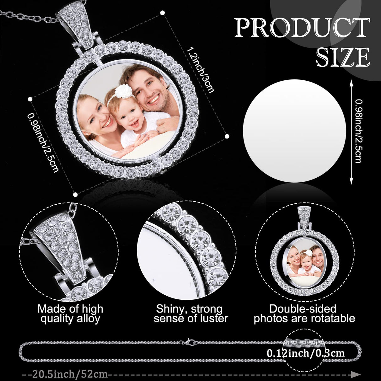 Fumete 24 Pcs Sublimation Rhinestone Pendant Set Including Round Rhinestone Bezel Trays Double Sided Blank Pendant Charms Thick Chains Sublimation Discs for Christmas DIY Making(White) Fumete