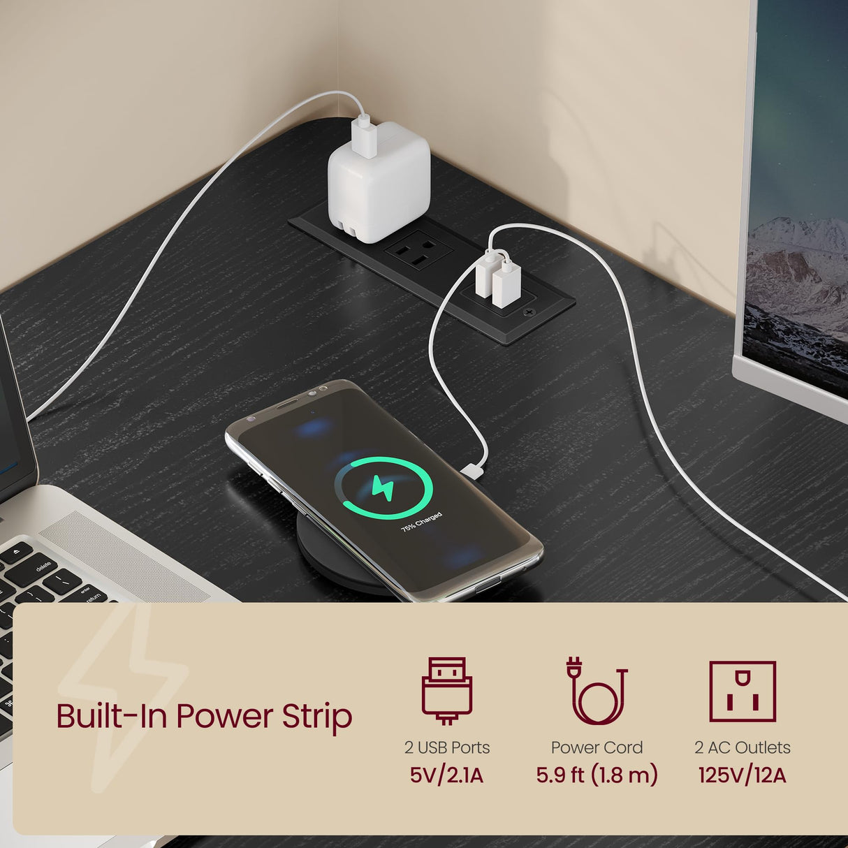 VASAGLE L Shaped Electric Standing Desk, 63 x 47.2 Inches, Height Adjustable Corner Desk with Power Outlets, 2 Memory Buttons, Easy to Assemble, for Home Office, Ink Black ULSD242B01 VASAGLE