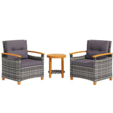Outsunny 3 Pieces Patio Bistro Set Wooden with Cushions, PE Wicker Patio Furniture Outdoor for Porch, Backyard, Garden, Gray Outsunny