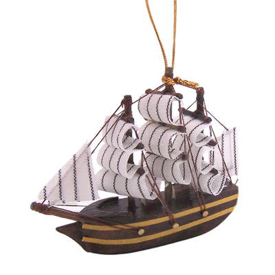 Three-Masted Wooden Ship Christmas Ornament, Holiday Décor, Nautical Tree Decoration, 4 Inches