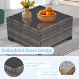 XTWEEX 7-Piece Modular Outdoor Sectional Wicker Patio Conversation Set with Glass-Top Coffee Table, All-Weather Rattan and Cushion Fabric – Gray/Gray XTWEEX