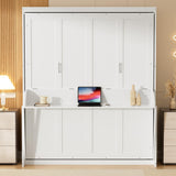 PVWIIK Queen Size Murphy Bed with Storage Shelf & Support Plate for Adult,Girls,Boys,Wood Hidden Wall Bed Cabinet,Space-Saving,No Box Spring Needed, White PVWIIK