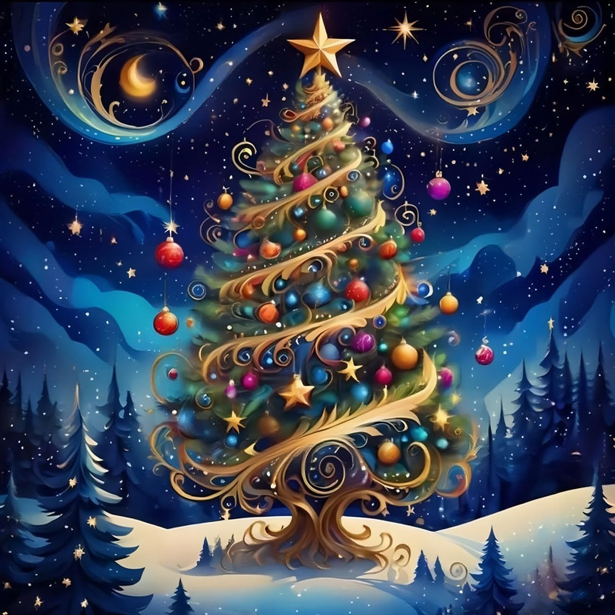 Christmas Tree Diamond Paintings Kits for Adults, Christmas Scenery Diamond Art Kits Full Drill Diamond Dots Paint with Diamonds Gem Arts and Crafts for Beginner Home Wall Decor WUSARPLY