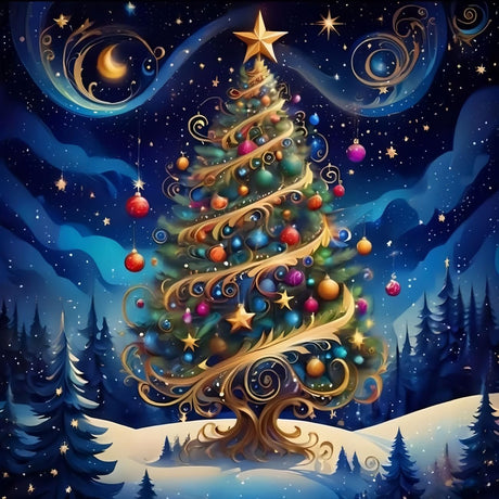 Christmas Tree Diamond Paintings Kits for Adults, Christmas Scenery Diamond Art Kits Full Drill Diamond Dots Paint with Diamonds Gem Arts and Crafts for Beginner Home Wall Decor WUSARPLY