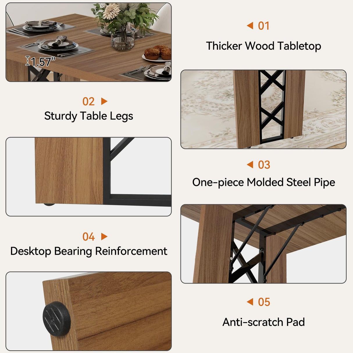 ELECWISH Dining Table for 6-8 People, 71 Inch Wood Rectangular Farmhouse Kitchen Table, Large Industrial Dinner Table with Strong Metal Frame for Dining Room, Outside ELECWISH