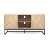 Nathan James Dylan Media Console Cabinet or TV Stand with Doors for Hidden Storage in a Natural Reclaimed Herringbone Wood Pattern and Metal, Oak/Matte Black Nathan James