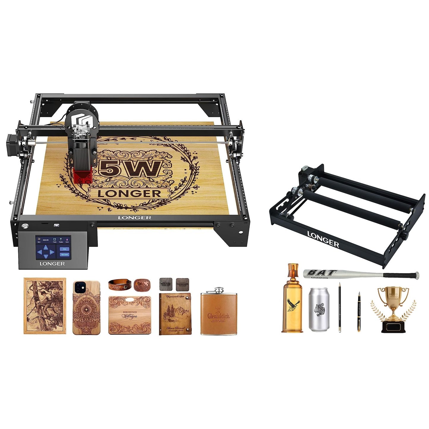 Longer Ray5 5W Laser Engraver Machine & LONGER Laser Engraver Rotary Roller - WoodArtSupply