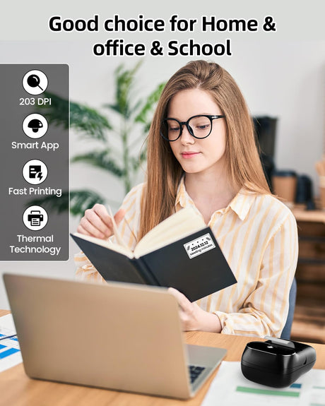 Phomemo Label Maker - M110 Address Label Printer Bluetooth Thermal Printer for Business, Office, School, Home-use, Barcode, Logo, Clothing Label, with 3 Label, Black Phomemo