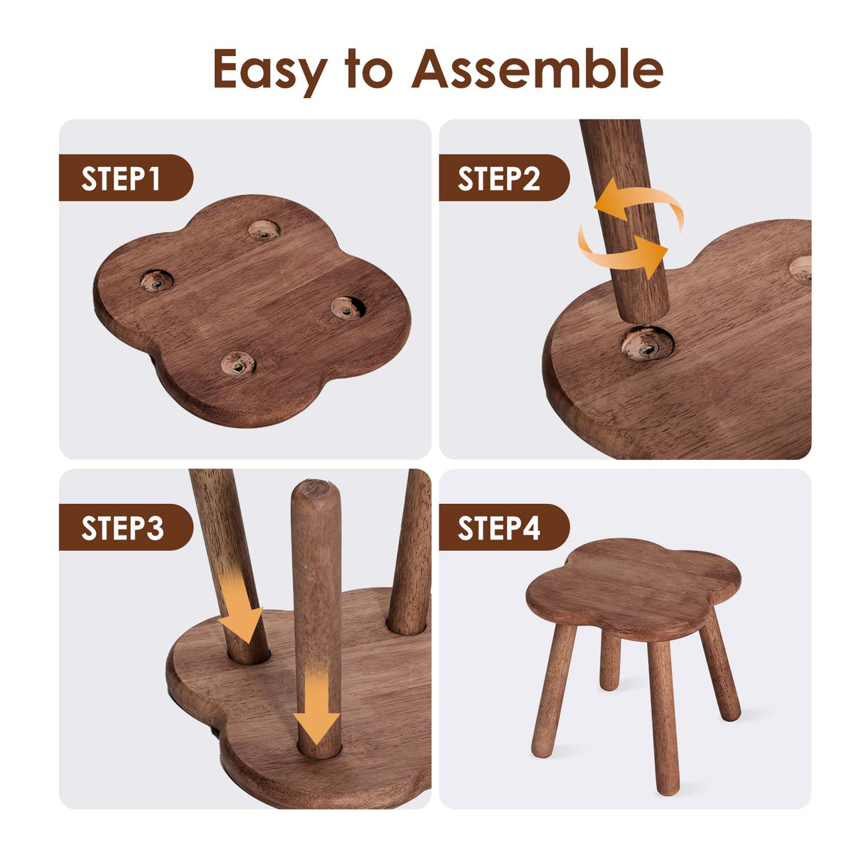 Jurath Wooden Step Stool for Adults Upgraded11.6inch Small Wooden Stool with Four Detachable and Assembled Legs for Bathroom, Kitchen, Bedroom, Plant Stand (Natural Solid Wood top and Legs) Jurath