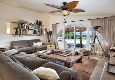 Honeywell Ceiling Fans Royal Palm, 52 Inch Tropical LED Ceiling Fan with Light, Pull Chain, Three Mounting Options, Hand Carved Solid Wood Blades - 50204-01 (Bronze) Honeywell Ceiling Fans