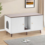 JanflyHome Litter Box Enclosure for 2 Cats, Double Hidden Litter Box Cabinet Furniture with Scratching Pad, Indoor Wood End Table Side Table Cat Washroom, White JanflyHome
