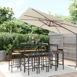 MINERWALL 11-Piece Black Poly Rattan Patio Bar Set with Solid Acacia Wood Seats MINERWALL