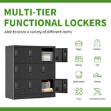 Yukimo 9 Door Metal Locker, Storage Lockers for Employees, Steel Storage Locker with Lock and Card Slot, Employee Lockers for Home, Office, School, Gym, Require Assembly(Black) Yukimo