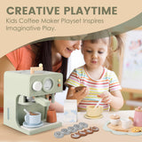 Pithfor Kids Wooden Coffee Maker Toy with Grinder, Pretend Play Kitchen Appliances & Accessories Toy Gift for Kids Toddlers Boys Girls Pithfor