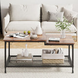 IDEALHOUSE Coffee Table Industrial Living Room Table 2-Tier Rustic Center Table with Mesh Shelf Rectangle Storage Cocktail Table Metal Frame, Easy to Assemble, Rustic Brown IDEALHOUSE