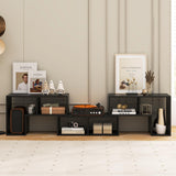 Tangkula 3 Pieces Console TV Stand, Free-Combination Entertainment Center for 50 55 60 65 Inch TV, Minimalist Modern TV Table Media Stand, DIY Open Storage Bookcase for Living Room (Black Wood Grain) Tangkula