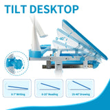 Diroan Kids Functional Desk and Chair Set, Ergonomic Height Adjustable Children School Study Desk with Tilt Desktop, Book Stand, LED Light, Metal Hook and Storage Drawer for Boys Girls(Blue) Diroan