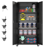 Aobabo 73''H Metal Garage Storage Cabinet with Wheels,Steel Cabinets with 2 Doors and 4 Adjustable Shelves for Home Office,Required Assembly,Black Aobabo