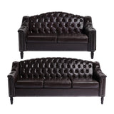 SUJOUCRAFT Chesterfield Camelback Loveseat & 3 Seater Sofa, Mid-Century Living Room Leather Upholstered Leather Sofa Sets, Sofa Couch Sectional with Deep Seat Tufted Backrest (PU-Camelback-2+3, Brown) SUJOUCRAFT