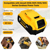 Xmenany DCB206 6.0Ah Replacement for DeWalt 20V Max Battery Lithium ion DCB201 DCB203 DCB200 DCB181 DCB180 DCD/DCF/DCG/DCS Series,2PACK Xmenany
