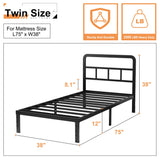 Husleephu Twin Bed Frames with Headboard, 12 Inch Heavy Duty Metal Twin Platform Bed Frame, No Box Spring Needed, Noise Free, Easy Assembly, Black Husleephu