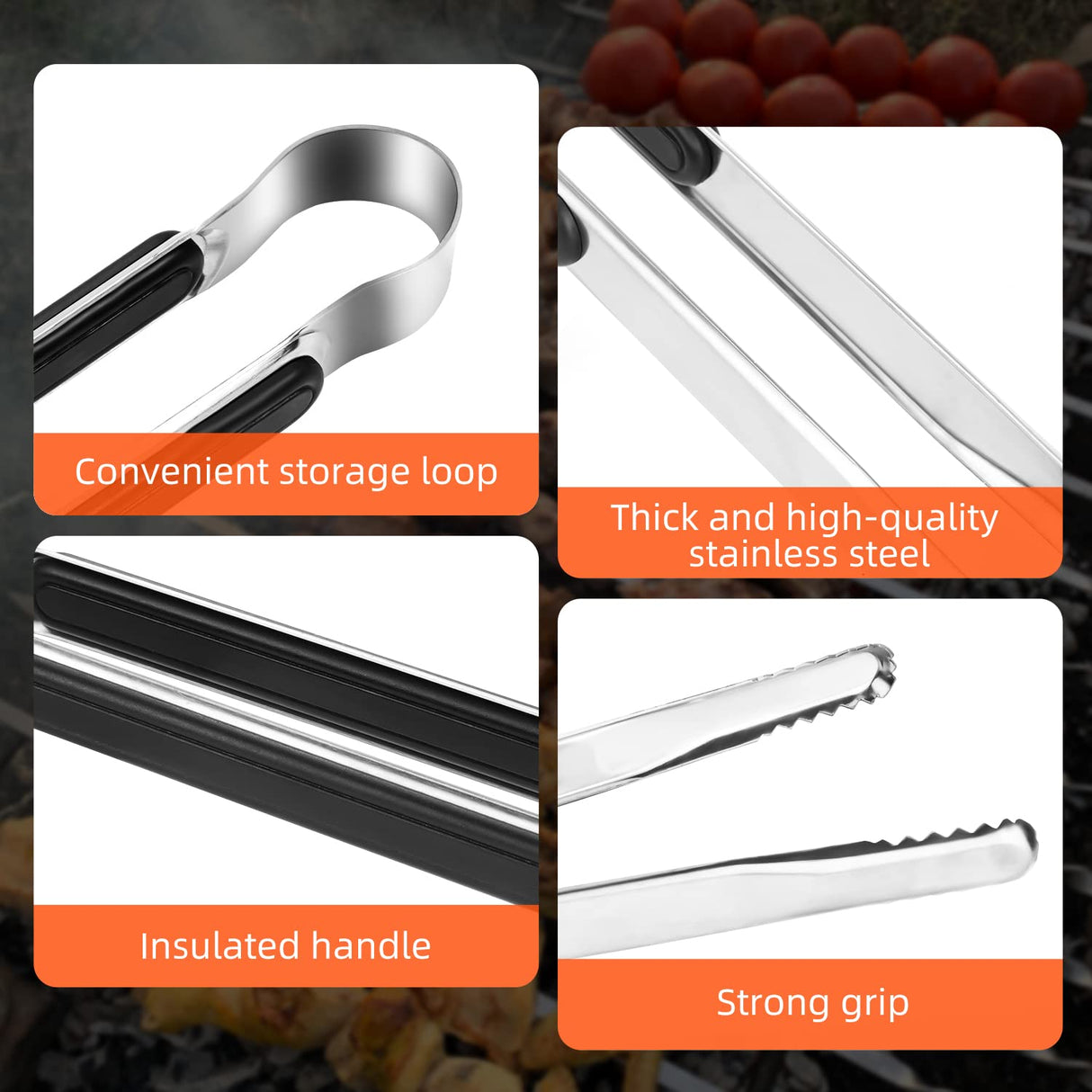 4 Pack Premium Stainless Steel Kitchen Tongs, Serving Tongs for Cooking, XEVOM Metal Food Tongs with Non-Slip Grip, Heat Resistant Grill Tongs 10 inch XEVOM